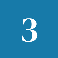 White number three on blue background