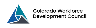 Colorado Workforce Development Council Logo of blue and black triangle next to text